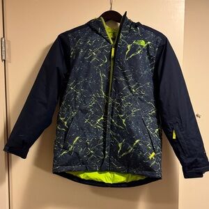 The North Face Kids' Navy and Neon Yellow ski coat